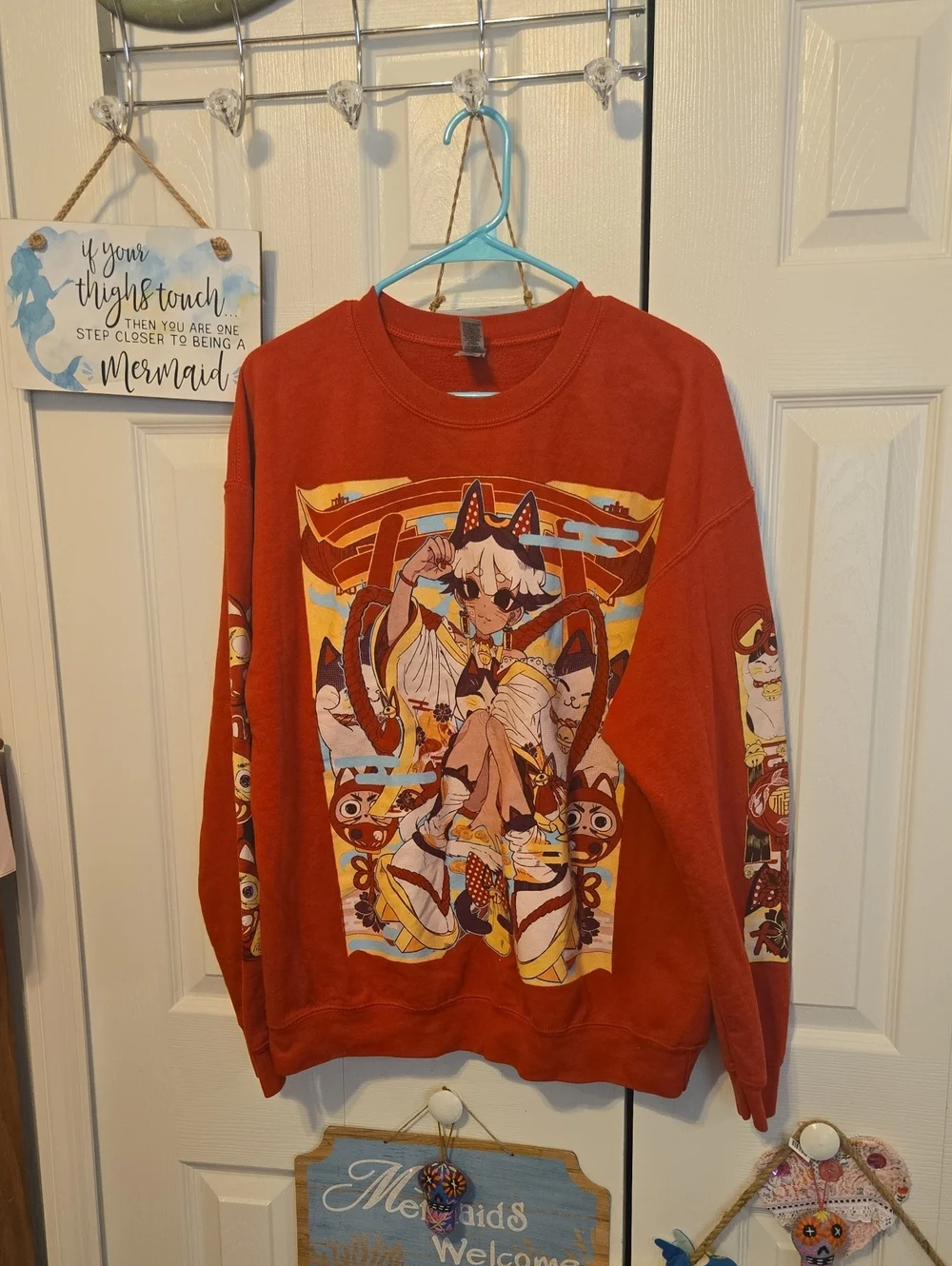 Gildan Rust Orange Anime Graphic Crewneck Sweater